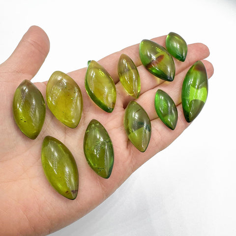 Green Amber Handmade Marquise Shape Cabochons