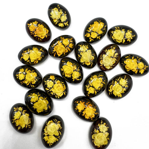 Cherry Amber Engraved Flower Oval Shape Cabochon