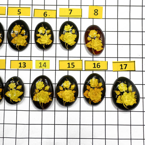 Cherry Amber Engraved Flower Oval Shape Cabochon