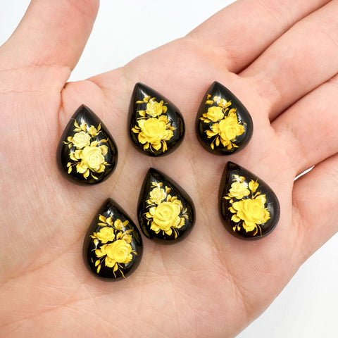 Cherry Amber Engraved Flower Drop Shape Cabochon