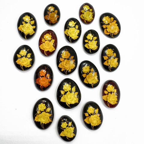 Cherry Amber Engraved Flower Oval Shape Cabochon