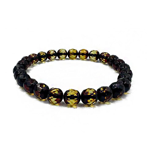 SPARKLING ELEGANCE Two-Tones Amber Faceted Round Beads Stretch Bracelet