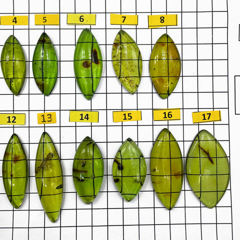 Green Amber Handmade Marquise Shape Cabochons