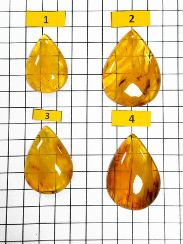 Lemon Cloudy Amber Handmade Drop Cabochons