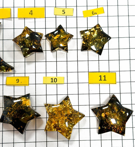 "Earth Stone" Green Amber Handmade Star And Moon Shape Cabochons