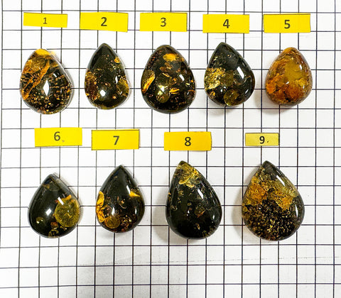 "Earth Stone" Green Amber Handmade Drop Cabochons