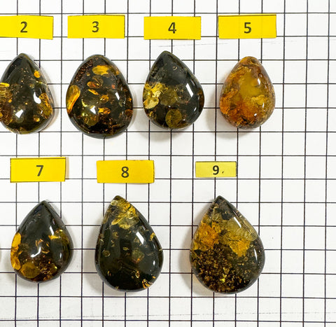 "Earth Stone" Green Amber Handmade Drop Cabochons