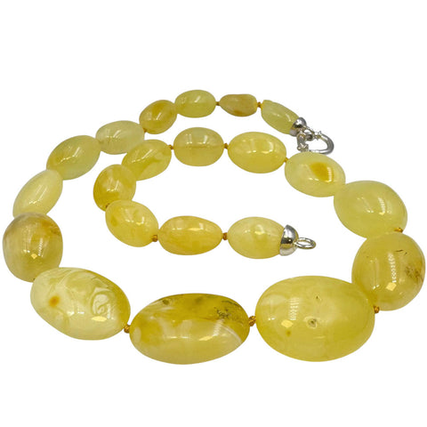 Milky Amber Big Nugget Beads Necklace Sterling Silver