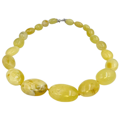 Milky Amber Big Nugget Beads Necklace Sterling Silver