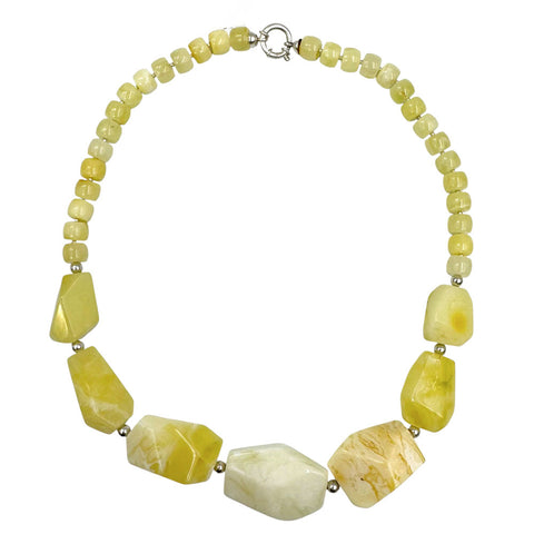 Milky Amber Faceted Nugget Beads Necklace Sterling Silver