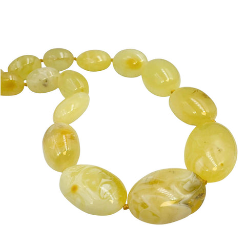 Milky Amber Big Nugget Beads Necklace Sterling Silver