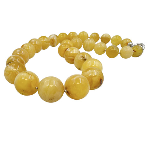 Milky Amber Round Beads Necklace Sterling Silver