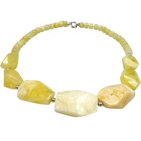 Milky Amber Faceted Nugget Beads Necklace Sterling Silver