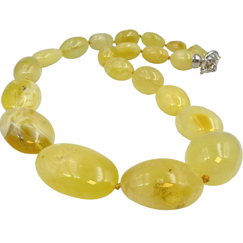 Milky Amber Big Nugget Beads Necklace Sterling Silver