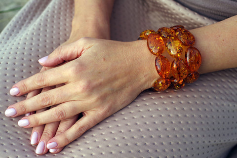 Cognac Amber Nugget Stretch Bracelet