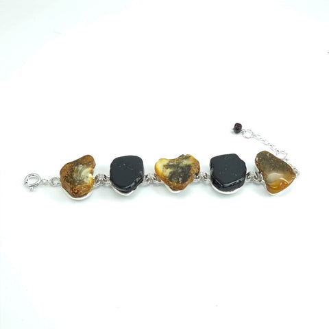 Multi-Color Amber Slab Bracelet Sterling Silver