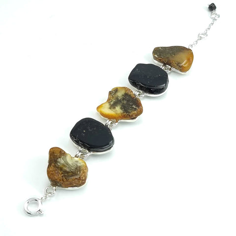 Multi-Color Amber Slab Bracelet Sterling Silver