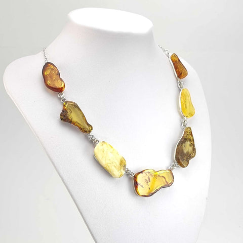 Multi-Color Amber Slab Necklace Sterling Silver