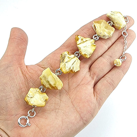 Milky Amber Slab Bracelet Sterling Silver