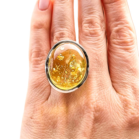 Lemon Amber Free Shape Adjustable Ring Sterling Silver