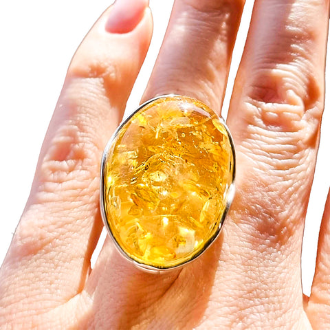 Lemon Amber Free Shape Adjustable Ring Sterling Silver