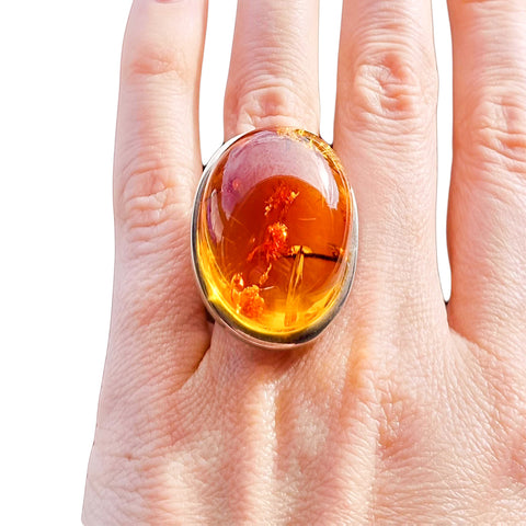 Cognac Amber Free Shape Adjustable Ring Sterling Silver