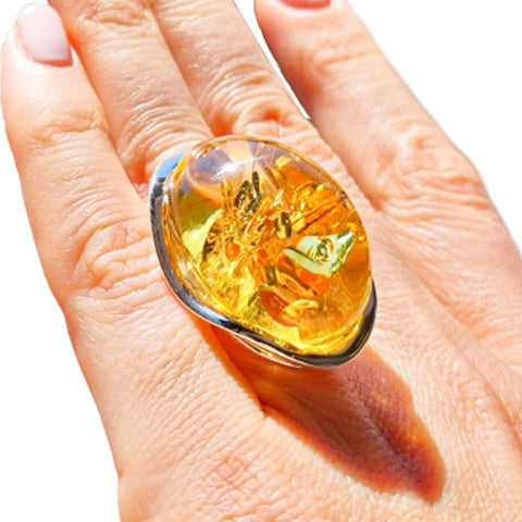 Lemon Amber Free Shape Adjustable Ring Sterling Silver