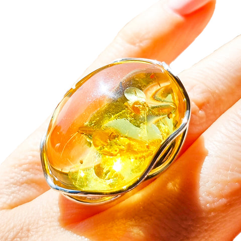 Lemon Amber Free Shape Adjustable Ring Sterling Silver