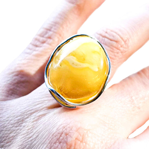 Milky Amber Free Shape Adjustable Ring Sterling Silver