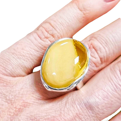 Milky Amber Free Shape Adjustable Ring Sterling Silver