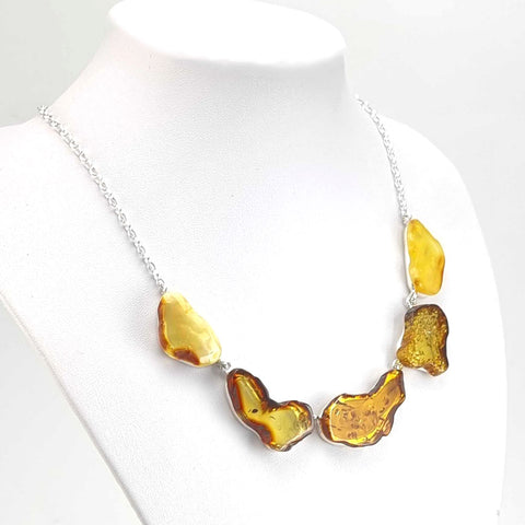 Multi-Color Amber Slab Necklace Sterling Silver