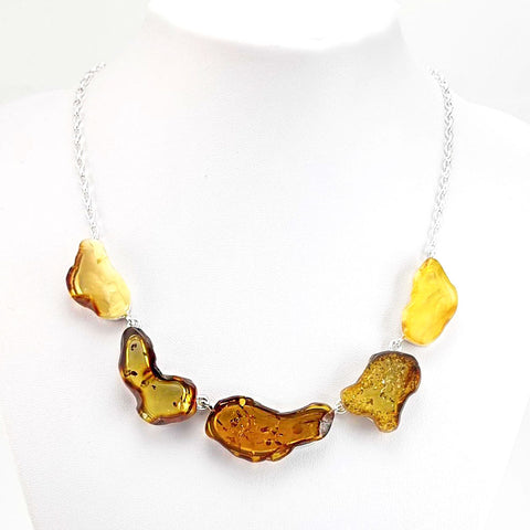 Multi-Color Amber Slab Necklace Sterling Silver