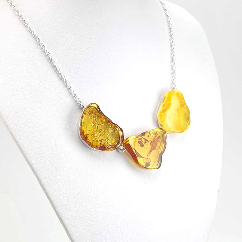 Multi-Color Amber Slab Necklace Sterling Silver