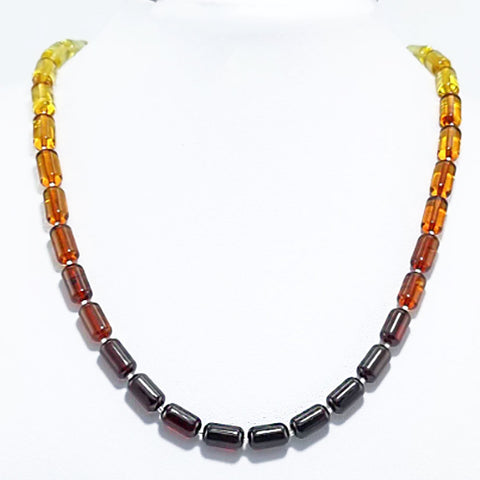 Gradient Amber Barrel Beads Necklace Sterling Silver