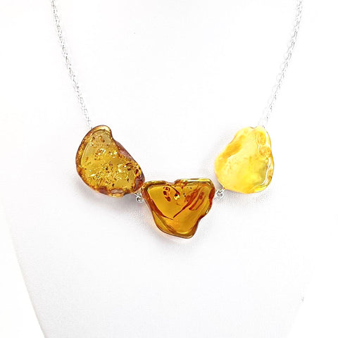 Multi-Color Amber Slab Necklace Sterling Silver