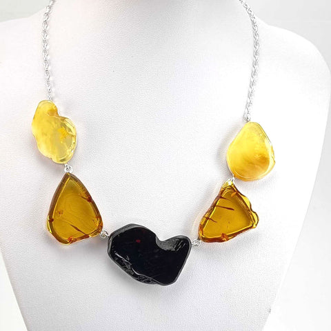 Multi-Color Amber Slab Necklace Sterling Silver