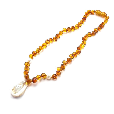 "KIDDO" Milky & Cognac Amber Baroque Beads Baby Necklace