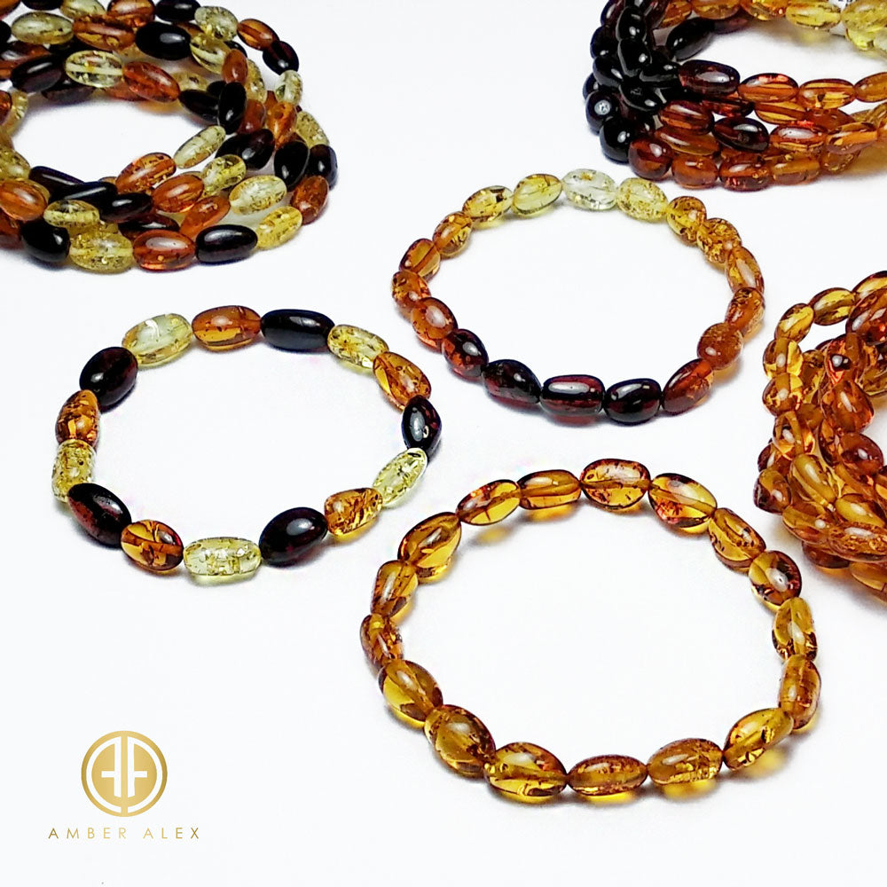 Multi-Color Amber Small Nugget Stretch Bracelet
