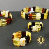 Multi-Color Amber Rectangular Bead Stretch Ring