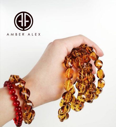 Cognac Amber Twisted Beads Stretch Bracelet