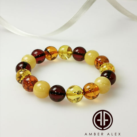 Multi-Color Amber Round Beads Stretch Bracelet