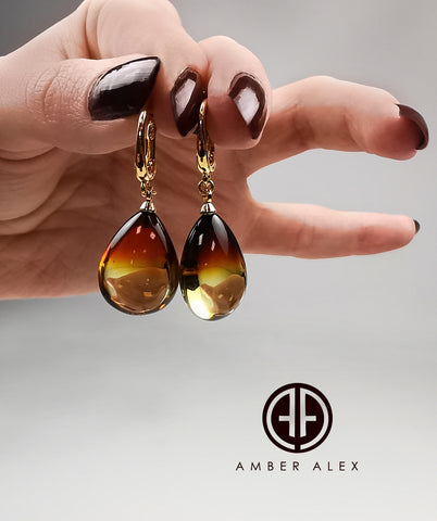 Gradient Amber Drop Dangle Earrings 14K Gold Plated