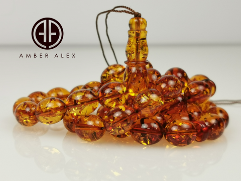 Cognac Amber Egg Shape 12x10 mm Islamic Prayer Beads