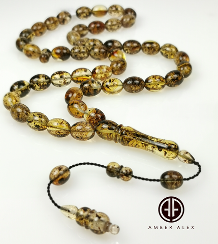 Transparent With Fossil Amber Olive 14x11 mm Islamic Prayer Beads