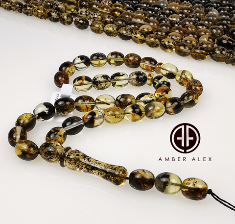 Transparent With Fossil Amber Egg  8.5 mm Islamic Prayer Beads