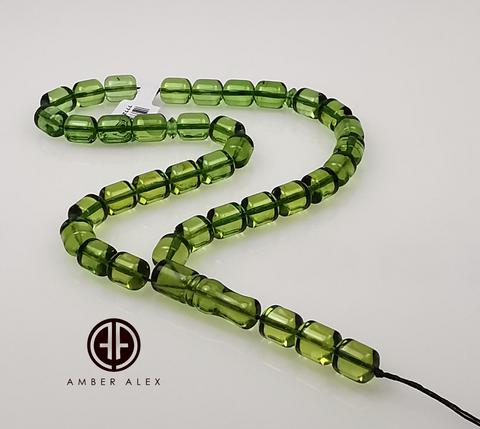 Green Amber Barrel Shape 8.5mm Islamic Prayer Beads