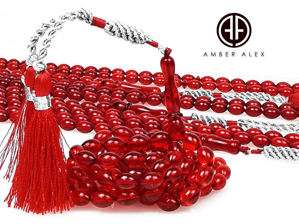 Red Amber Olive Shape Beads 6 mm Islamic Prayer Beads