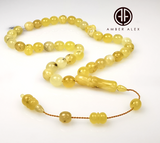 Yellow With Fossil Amber Egg Shape 12 mm Islamic Prayer Beads