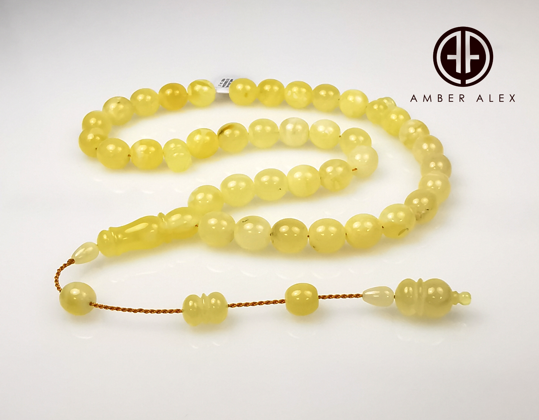 Yellow With Fossil Amber Egg Shape 12 mm Islamic Prayer Beads