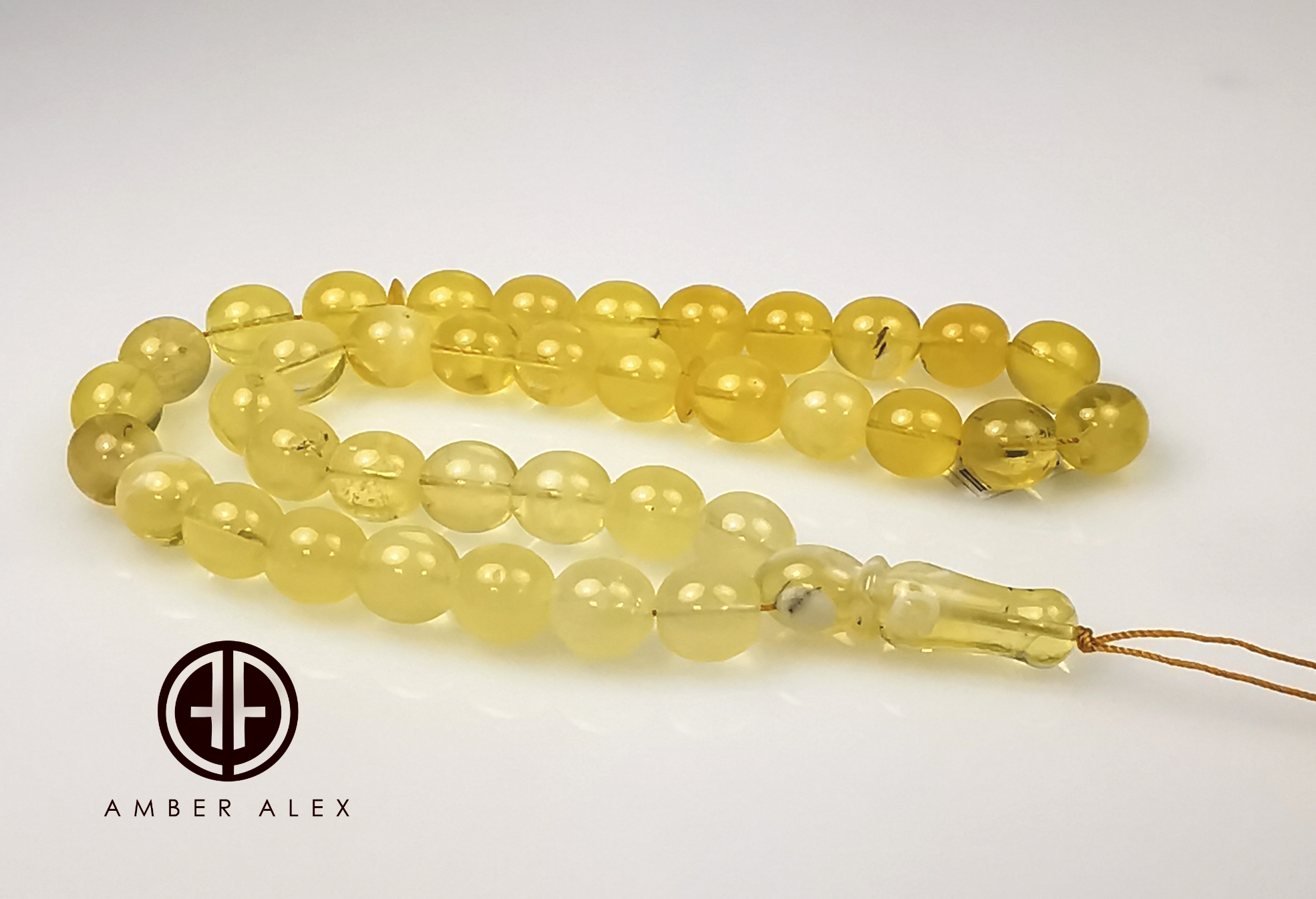 Yellow Cloudy Amber Egg Shape 12 mm Islamic Prayer Beads